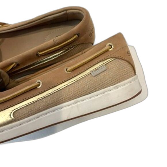 Sperry Top Sider Starfish Boat Shoes Tan Brown Leather Size 10 Gold Preppy - Picture 9 of 9